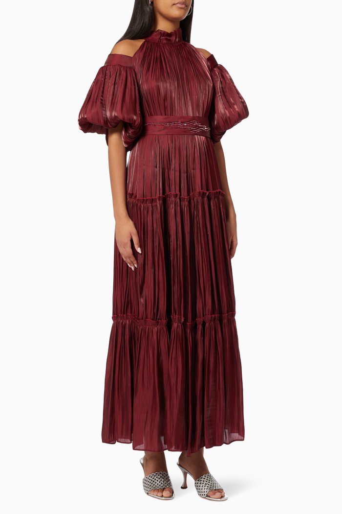 

Belted Dress in Crinkle Organza, Burgundy