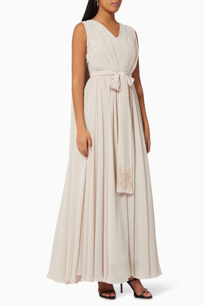Pleated Cape Dress, Neutral
