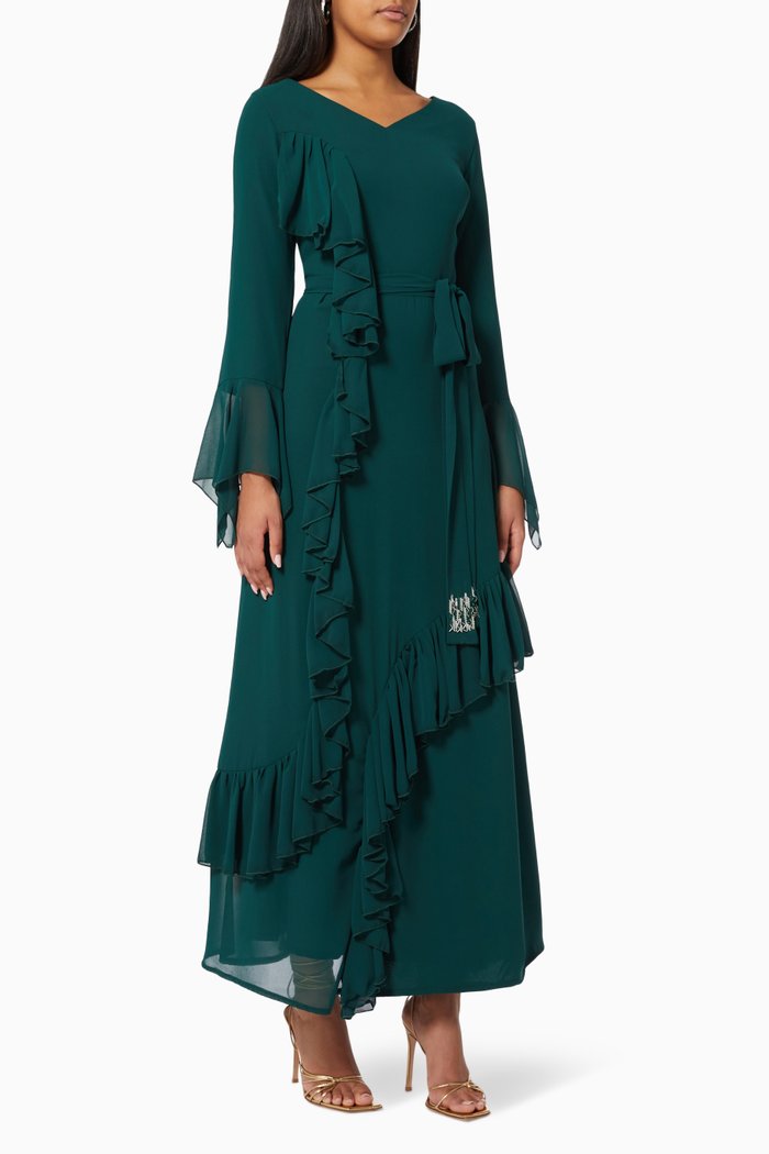 

Asymmetric Ruffle Dress, Green