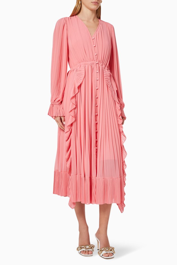 

Pleated Button Dress, Pink