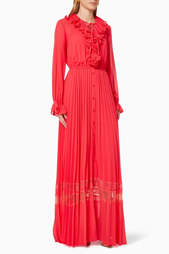 

Ruffle Pleated Dress, Red
