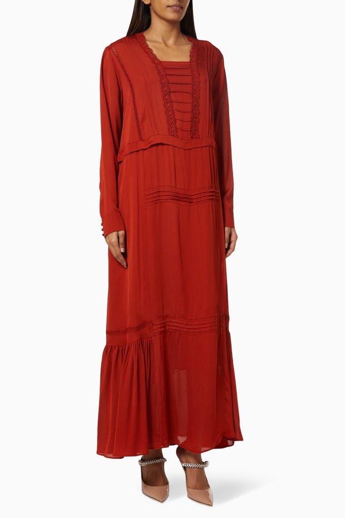 

Embroidered Tiered Dress, Red