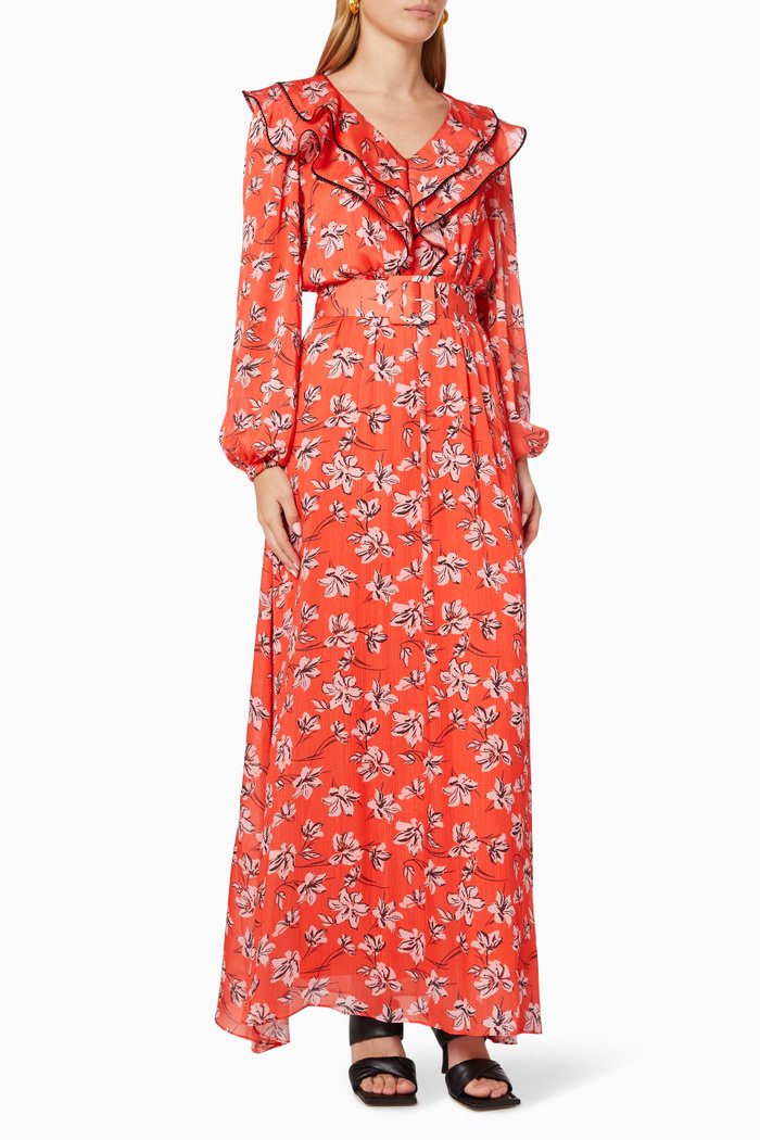 

Floral Belted Dress, Red