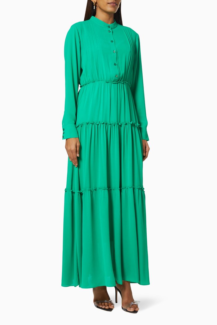 

Tiered Button Dress, Green