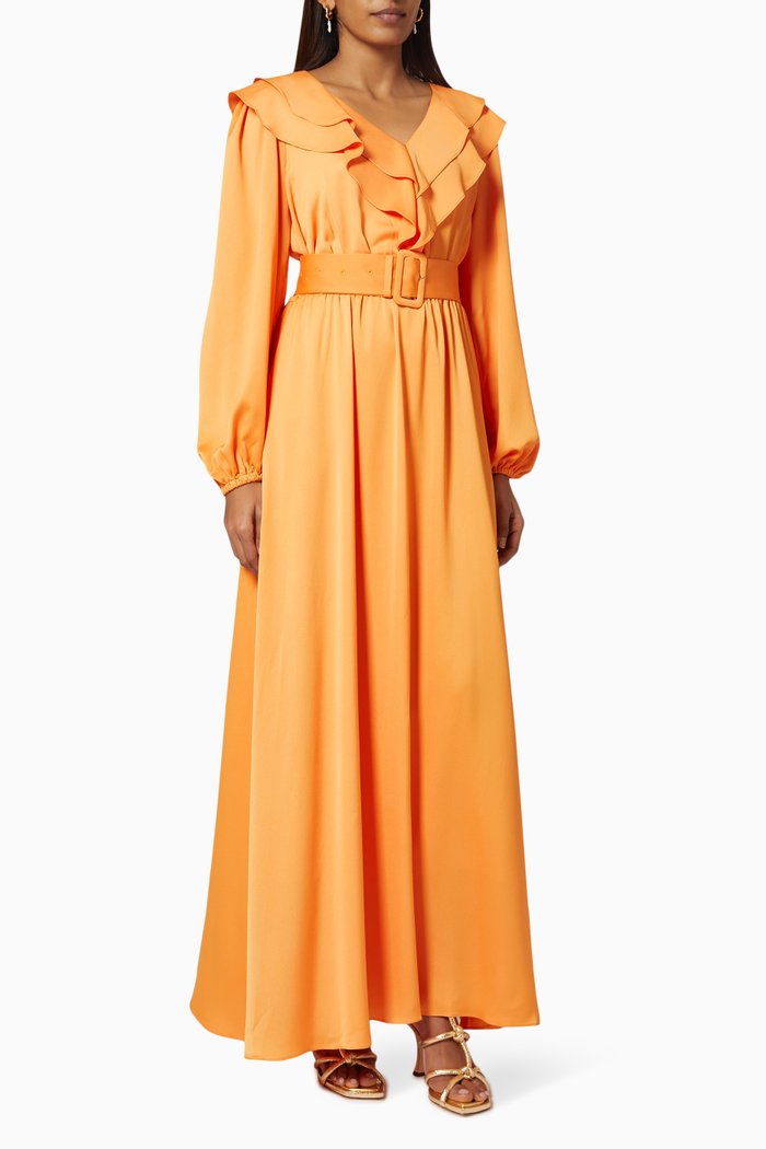 

Frill Belted Dress, Orange
