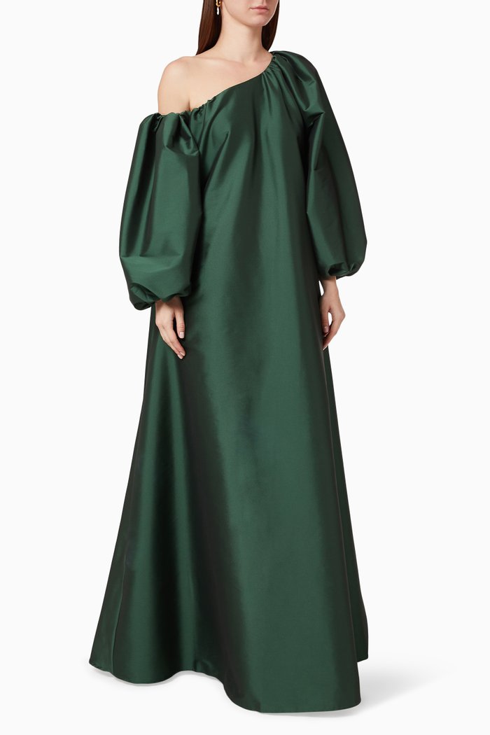 Nathalie Maxi Dress in Taffeta, Green