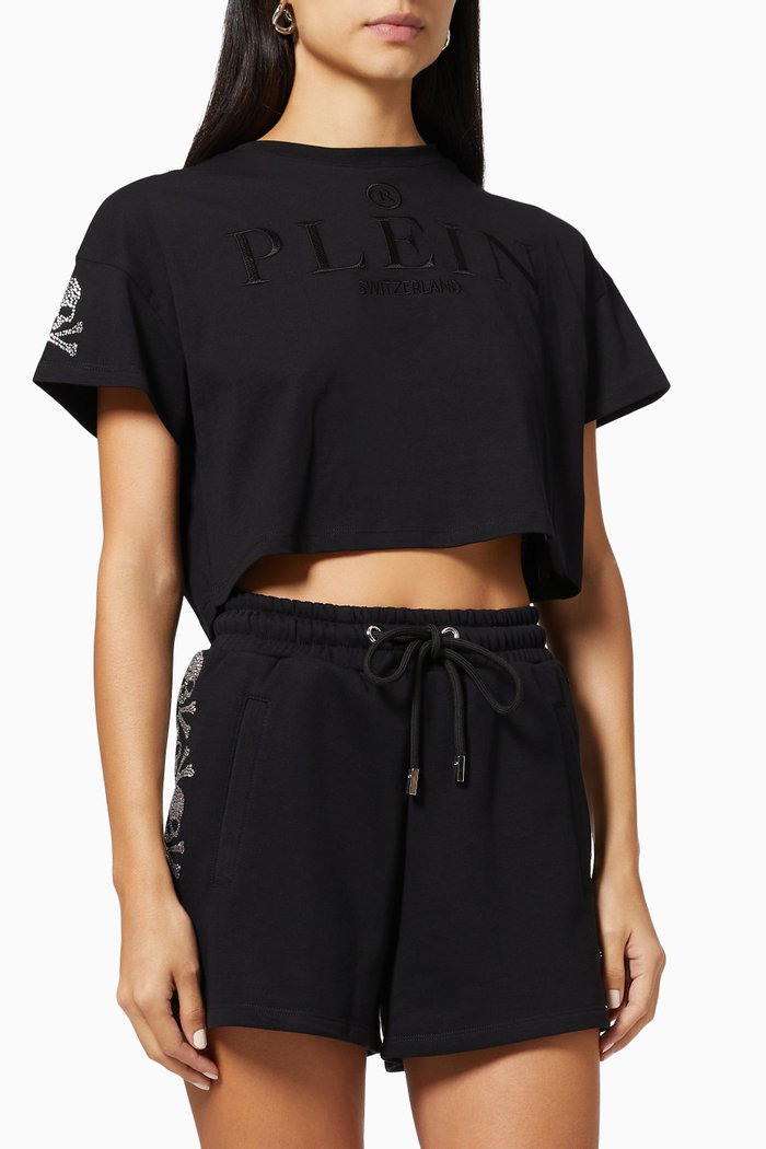 

Crystal Skull Crop T-shirt in Cotton, Black