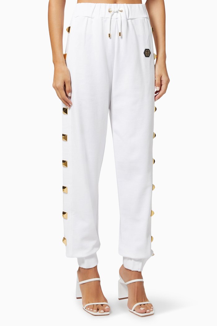 

Studs Jogging Pants in Cotton Fleece, White