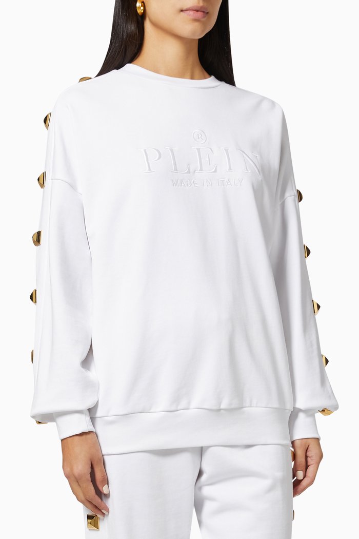 

Studs Sweatshirt in Cotton Fleece, White