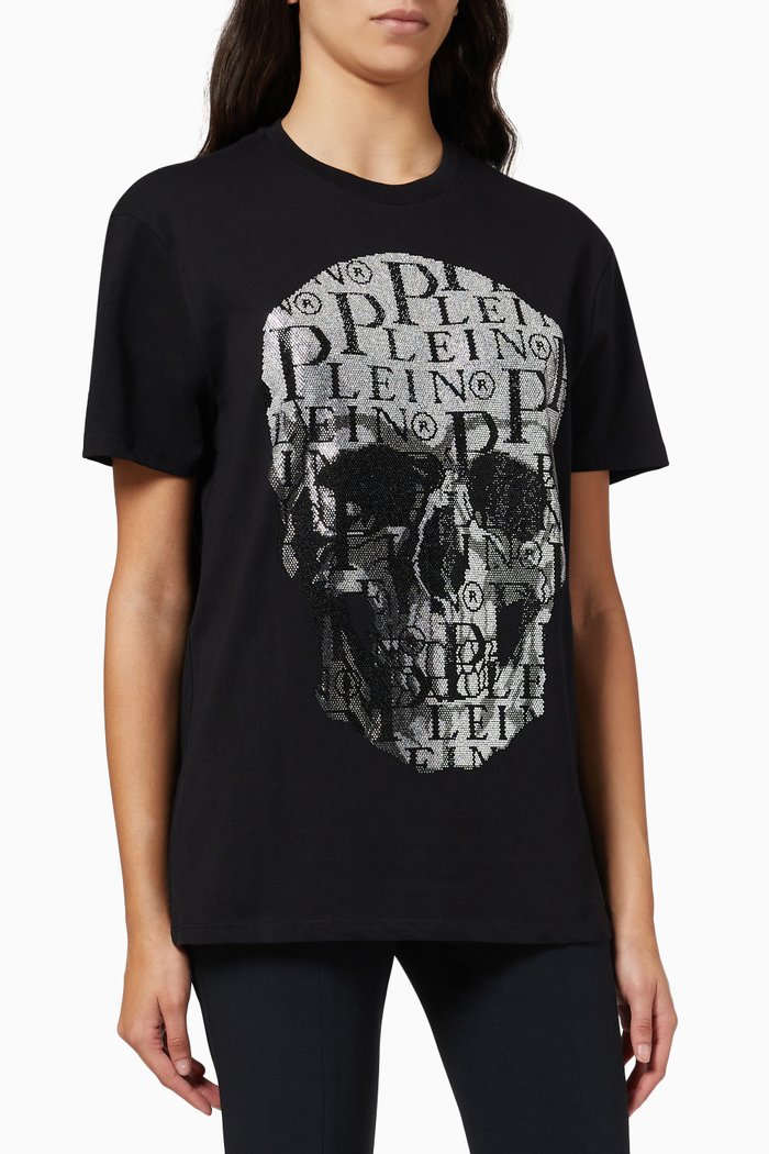 Skull Logo Print T-shirt in Jersey, Black