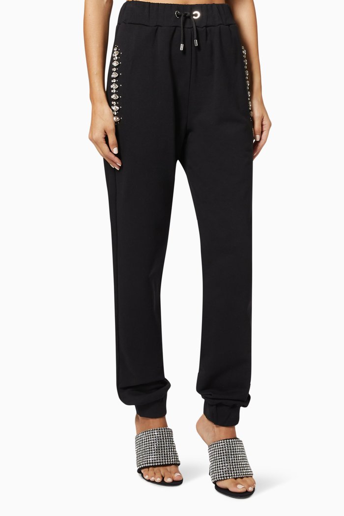 

Iconic Crystal Jogging Pants in Cotton Jersey, Black