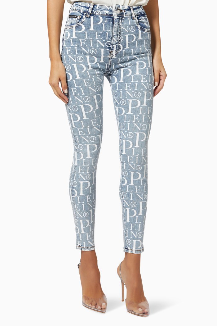

All Over Logo Jeggings in Denim, Blue