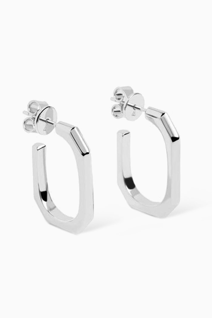 

Signature Link Hoop Earrings in Rhodium Plating, Silver