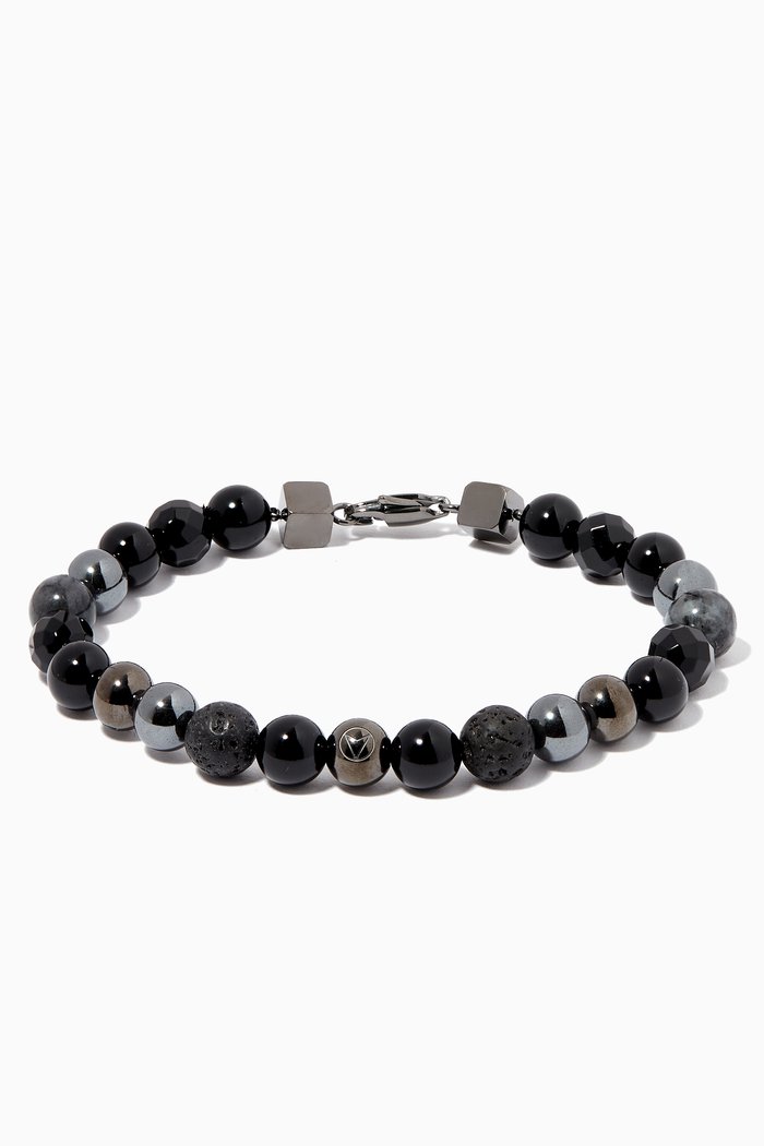 

Semi Precious Stone Bracelet in Silver Plated Steel, Black