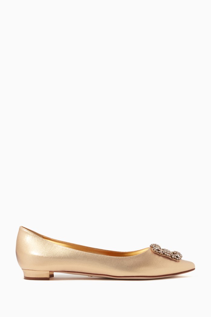 

Hangisi Ballerina Flats in Leather, Gold