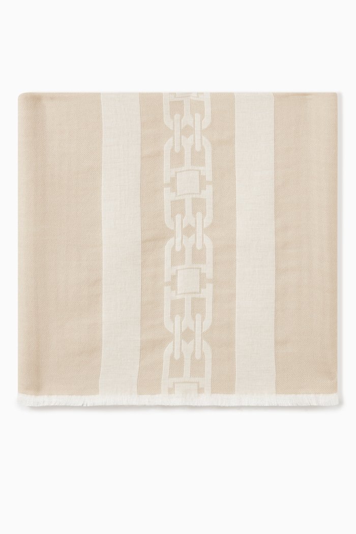 

B-chain Scarf in Wool & Silk Jacquard, Neutral