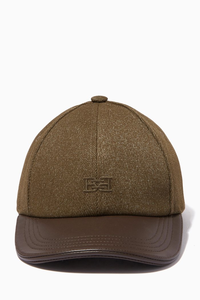 

Baseball Cap in Leather & Knit, Green