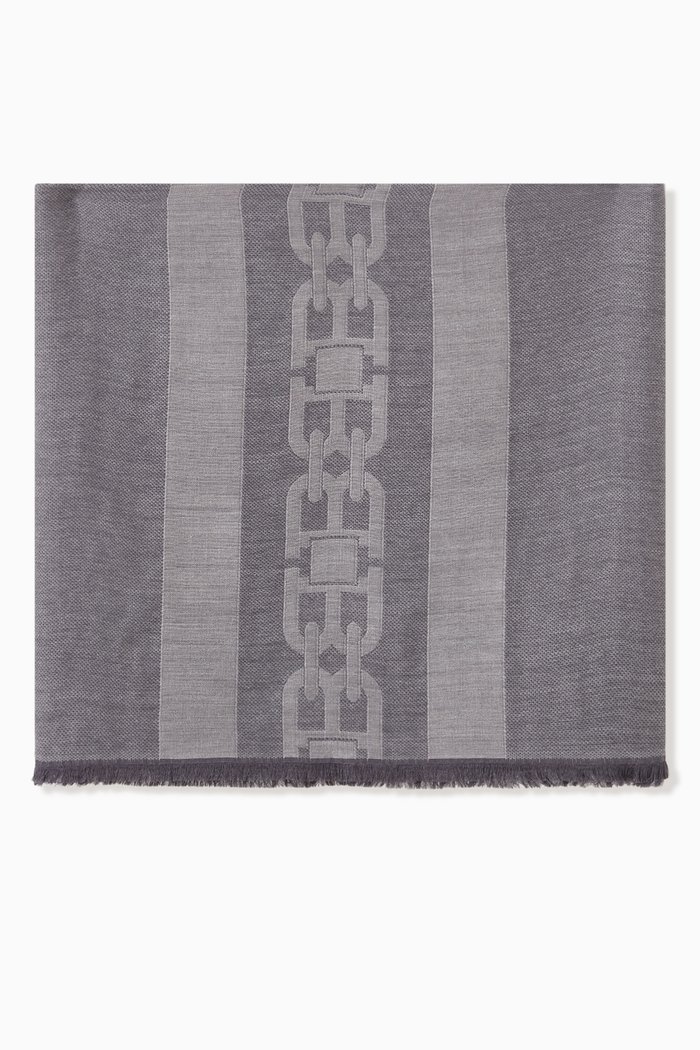 

B-chain Jacquard Scarf in Wool & silk, Grey