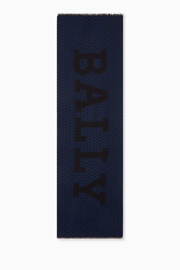

B-print Scarf in Virgin Wool Mix, Blue