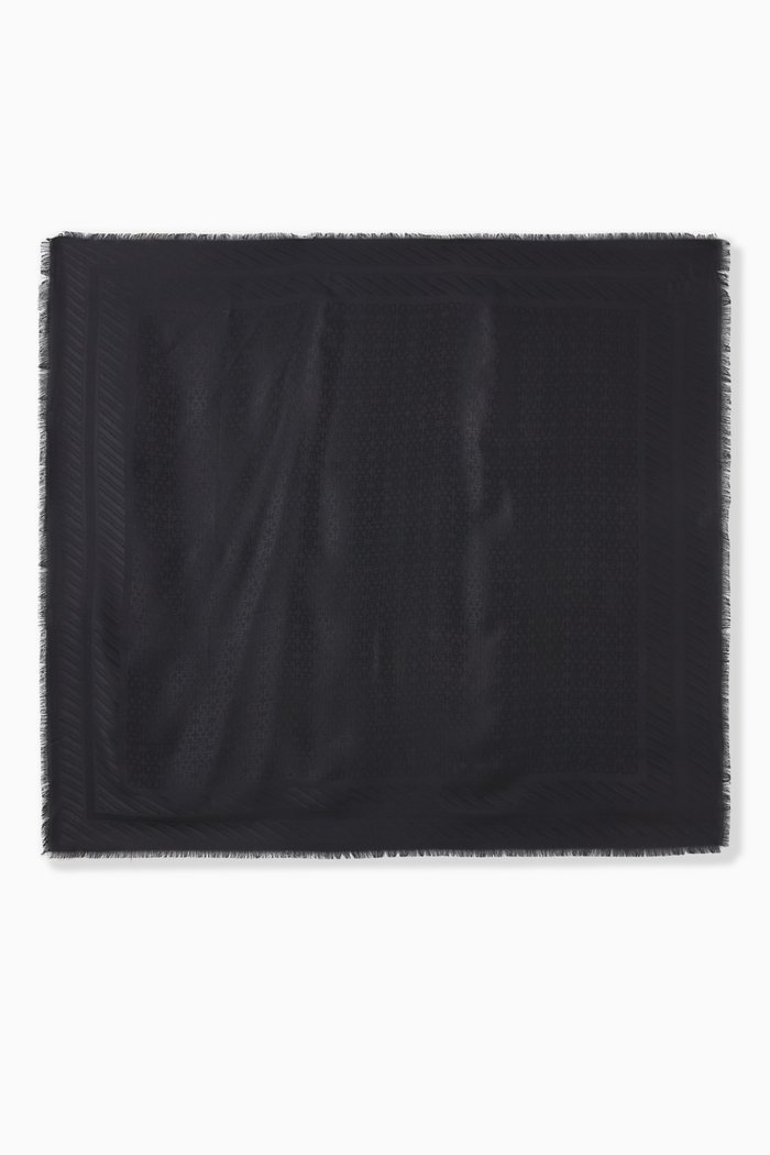 

B-chain Jacquard Scarf in Wool & silk, Black