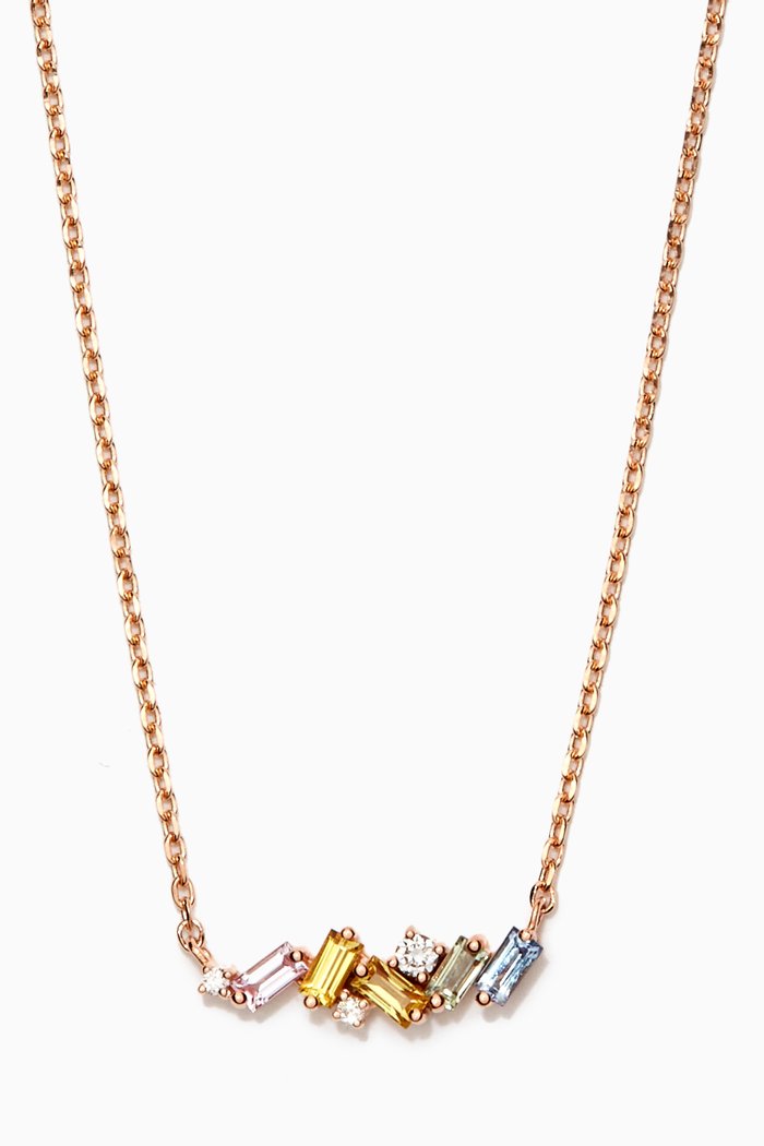 

Pastel Rainbow Small Sparkler Sapphire Necklace in 18kt Rose Gold