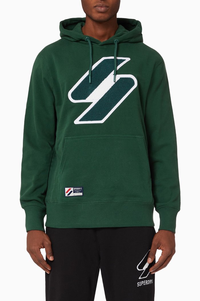 

Code Logo Chenille Hoodie in Cotton Terry, Green