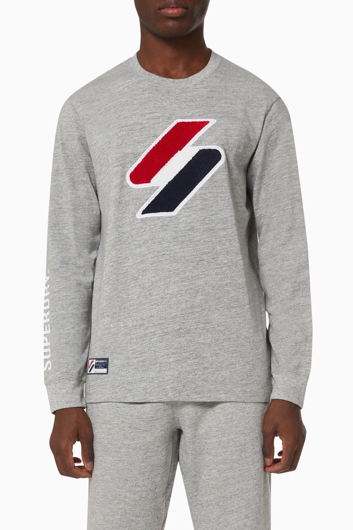 

Code Logo Chenille Long Sleeved T-Shirt in Cotton Jersey, Grey