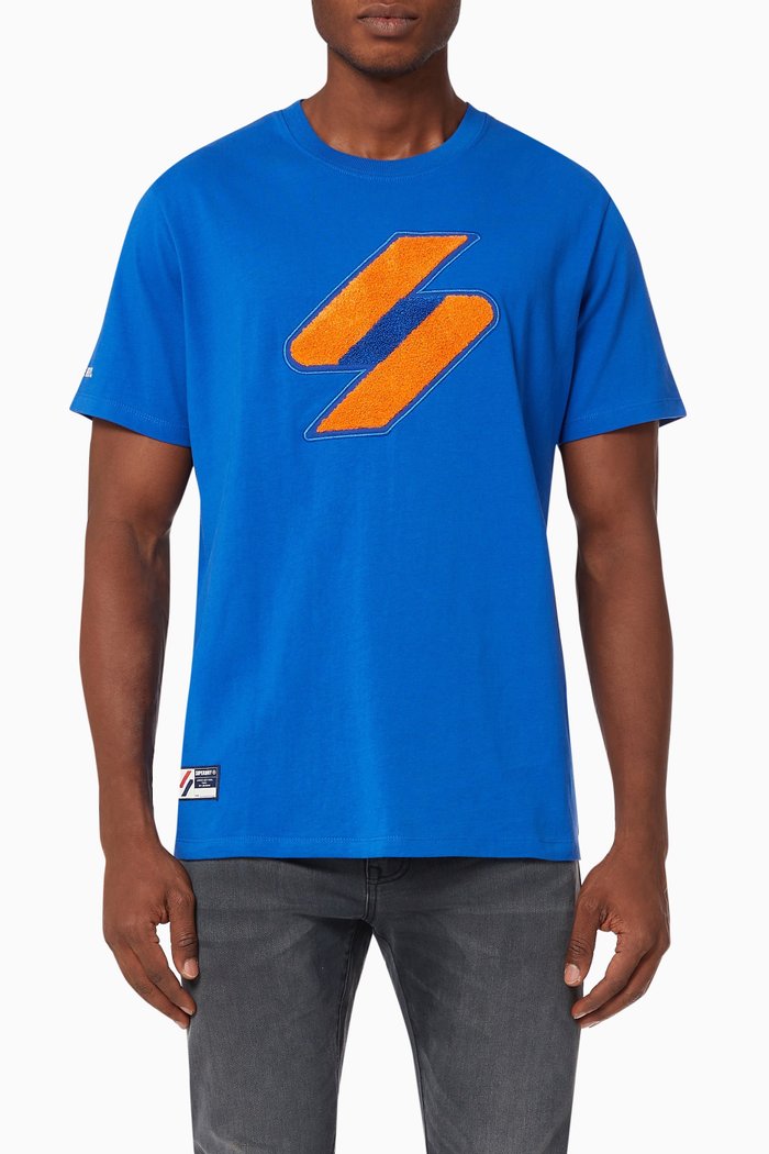 

Code Logo Chenille T-shirt in Cotton Jersey, Blue