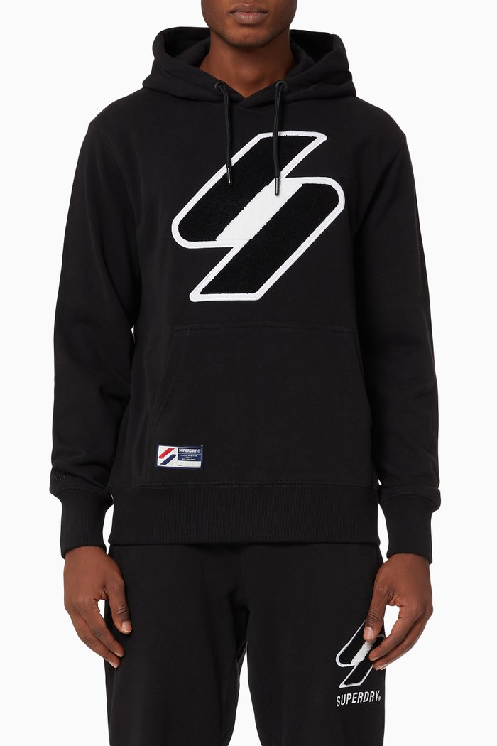 

Code Logo Chenille Hoodie in Cotton Terry, Black