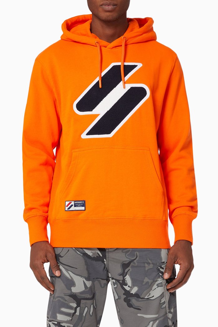 

Code Logo Chenille Hoodie in Cotton Terry, Orange