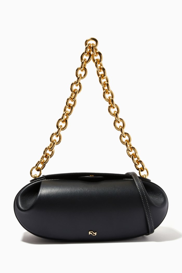 Baton Shoulder Bag in Leather, Black