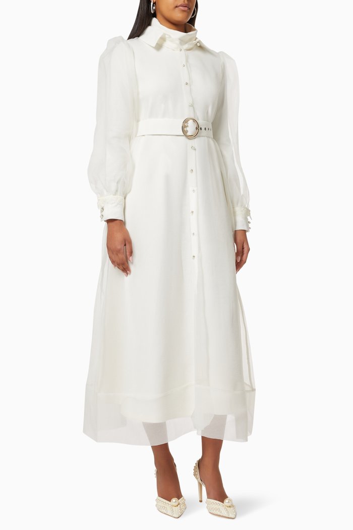 

Puff Sleeve Belted Dress, White