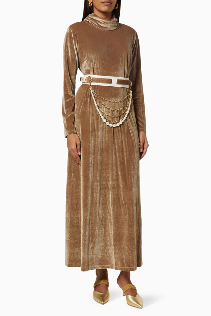 

Turtleneck Dress in Velvet, Brown