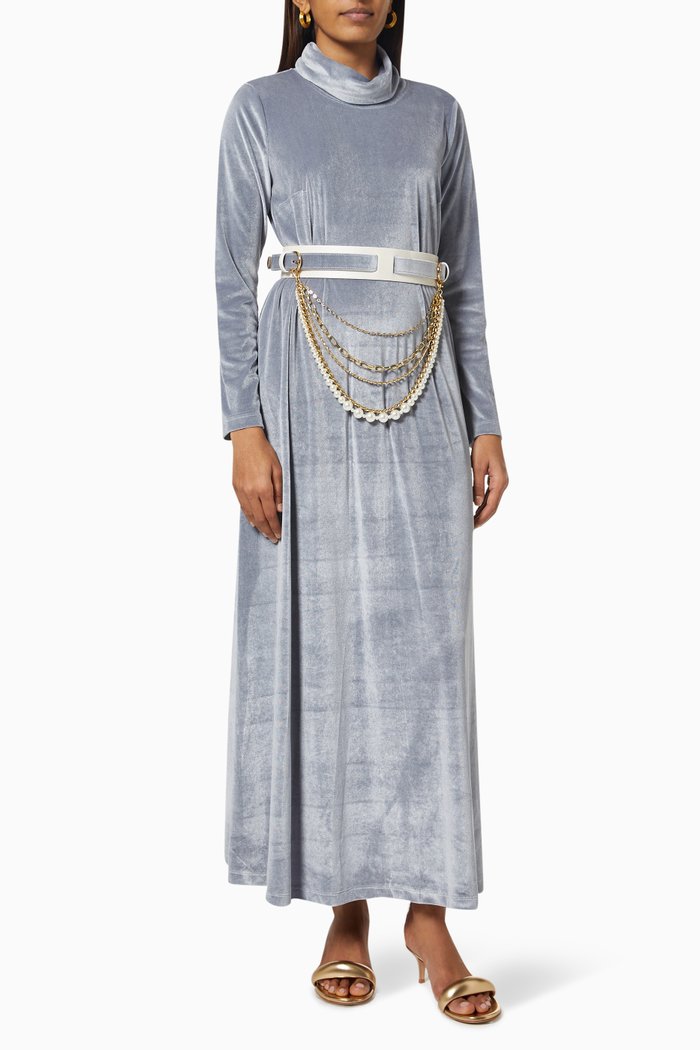 

Turtleneck Dress in Velvet, Grey