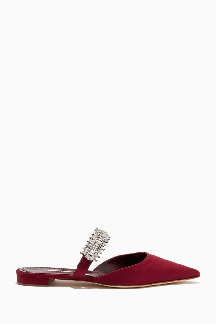 

Lutara Flat Mules in Satin, Burgundy