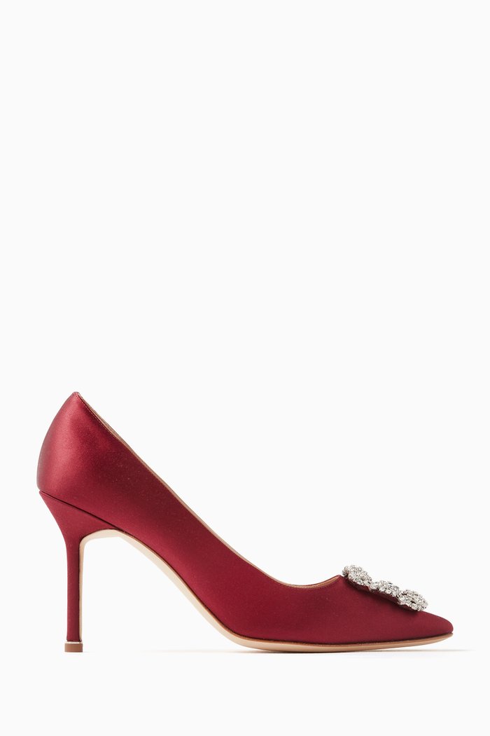 

Hangisi 90 Jewel Pumps in Satin, Burgundy