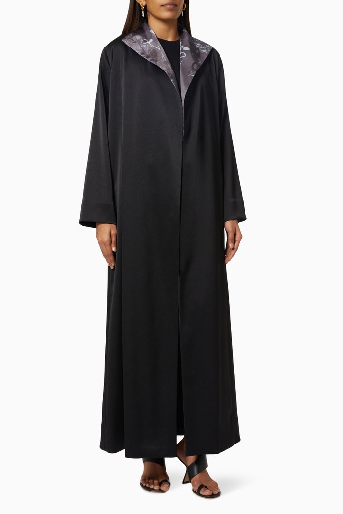

Abstract Floral Collar Abaya, Black