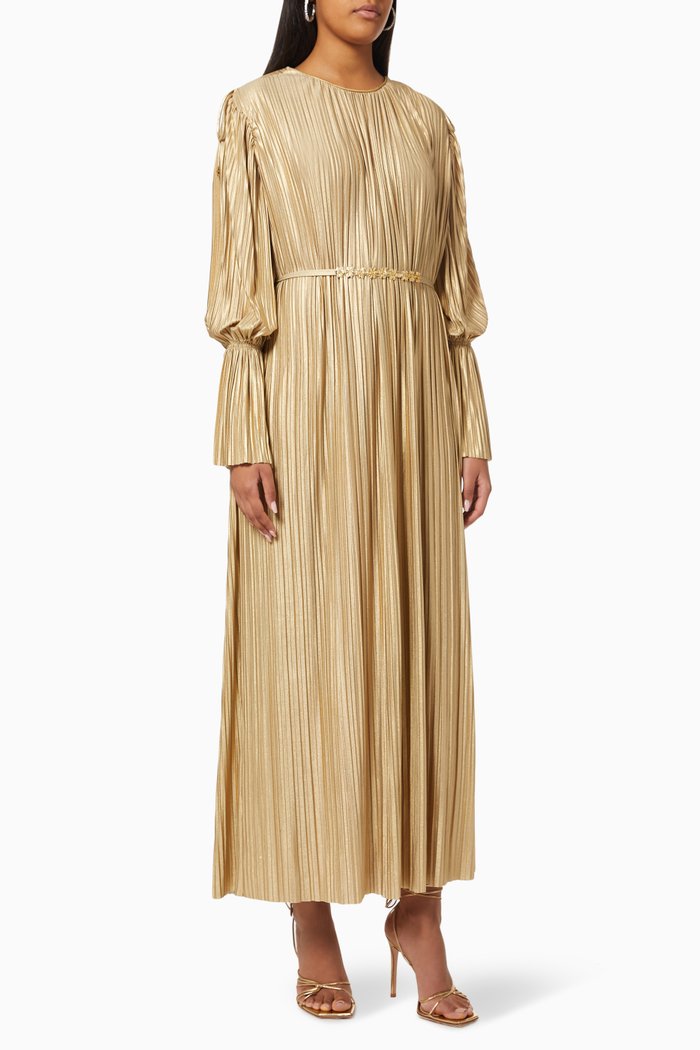 

Shimmer Pleated Midi Dress, Gold