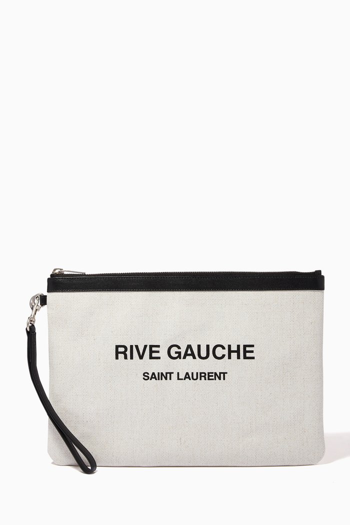 

Rive Gauche Zip Pouch in Linen Canvas, White