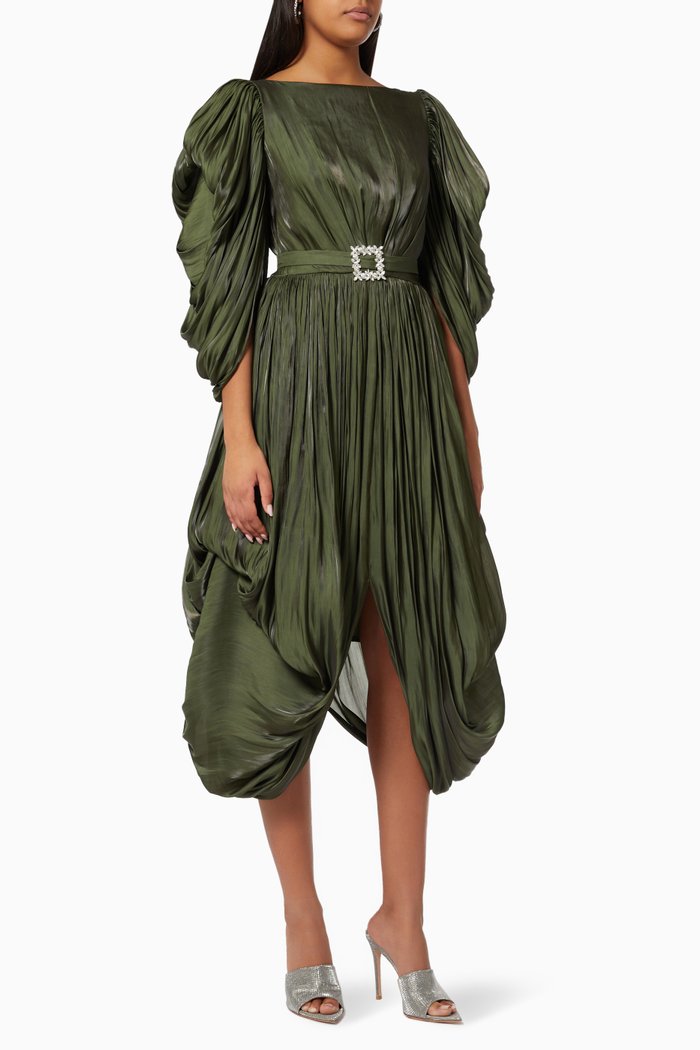 

Belted Balloon Dress, Green