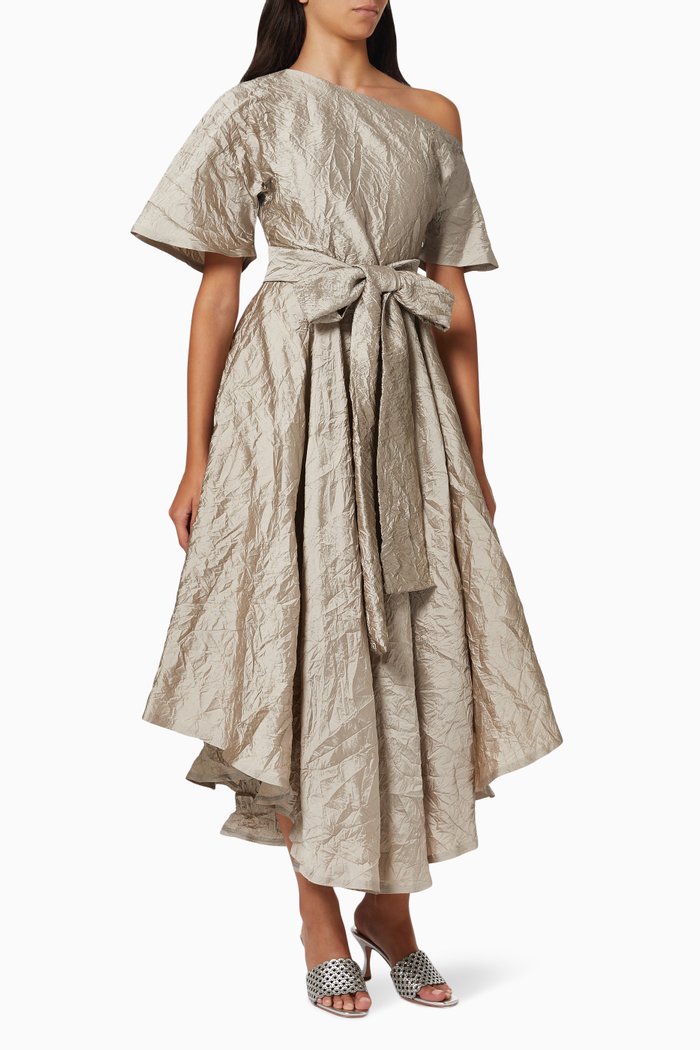 

One Shoulder Belted Dress, Neutral