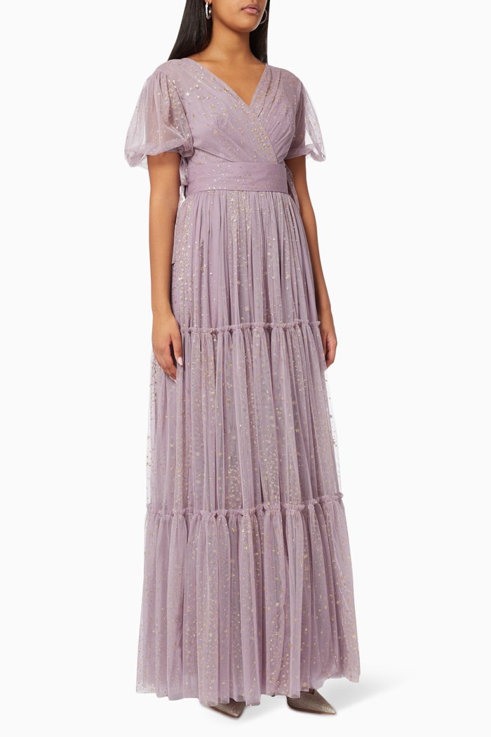 

Tiered Dress in Shimmer Tulle, Purple
