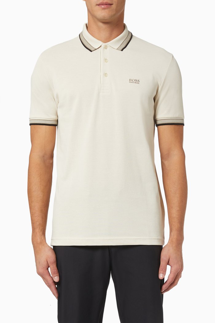 

Slim Fit Polo Shirt in Cotton Piqué, Neutral