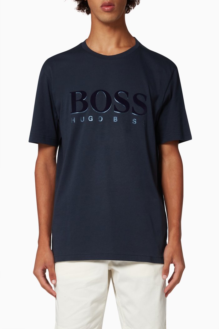 

Embossed Logo T-shirt in Cotton Jersey, Blue