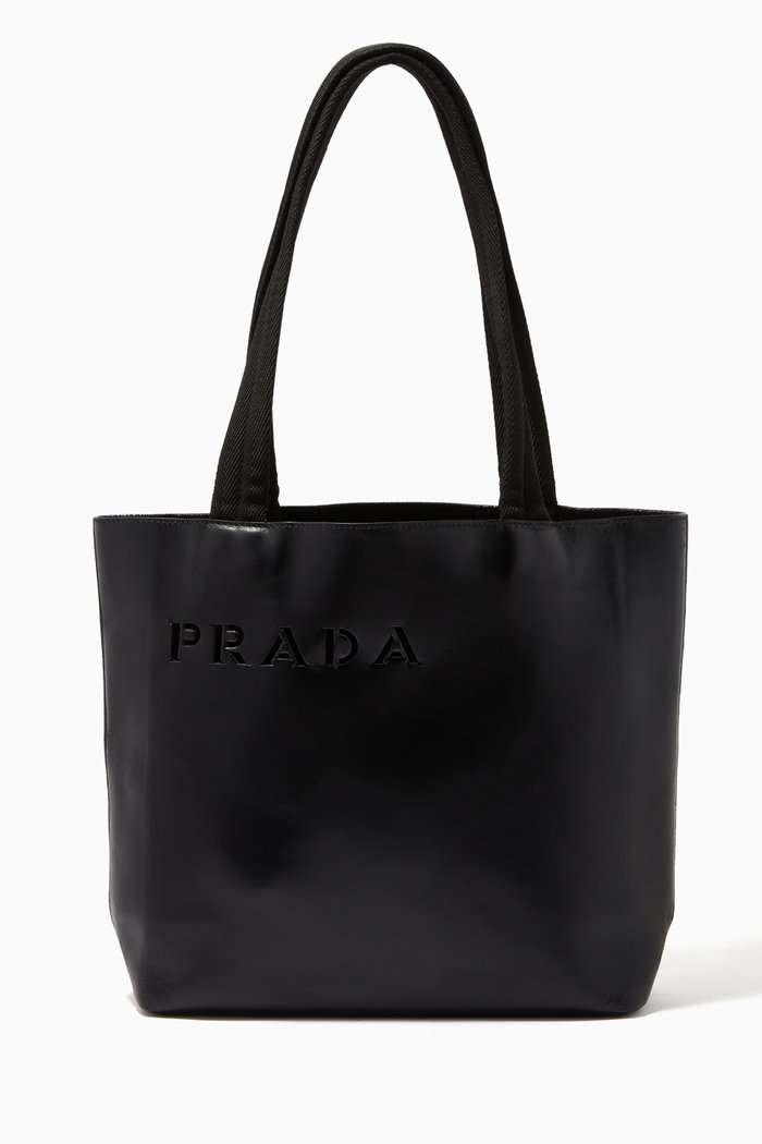 

Laser-cut Logo Tote Bag in Leather, Black