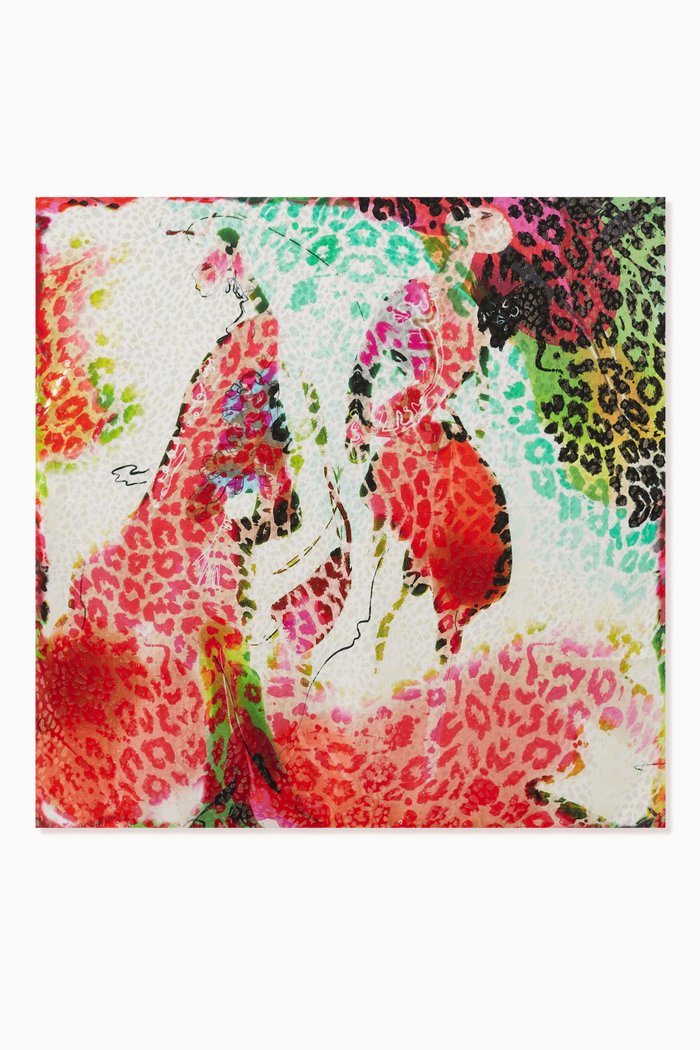 Leopard Print Scarf in Silk, Multicolour