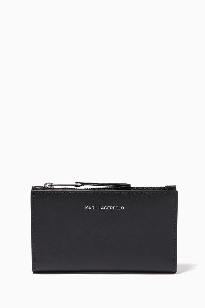 

K/Signature Zip Wallet in Leather, Black