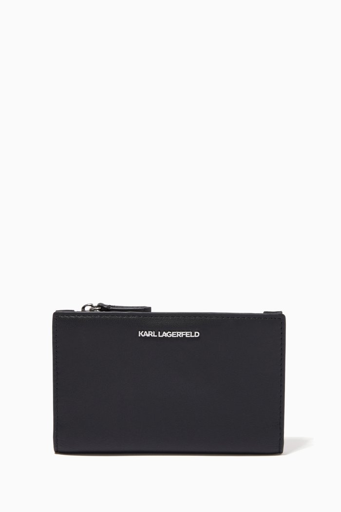 

K/Ikon Folded Cardholder in Leather, Black