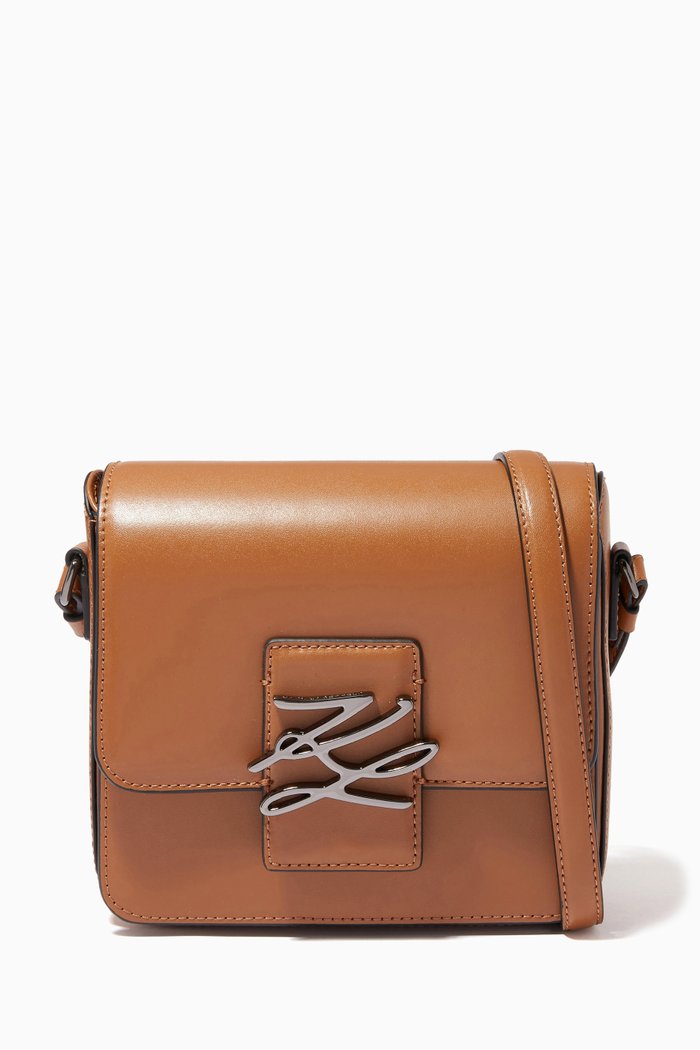 

K/Autograph Crossbody Bag in Leather, Brown