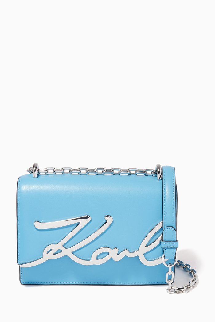 

K/Signature Small Shoulder Bag in Leather, Blue